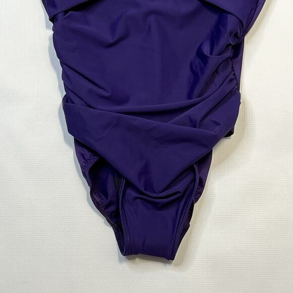 Miraclesuit Rock Solid Captivate One Piece Swimsuit Size 12 Purple Criss Cross - Picture 7 of 16
